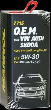 Олива моторна O.E.M.SAE 5W/30/5 л 7715 Metal VW Audi Skoda синтетична Mannol APISN/CF 504.00/507.00 LONGLIF 7715 фото